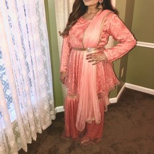 Beautiful 3 piece baby doll kameez and Gharara with dupatta size medium